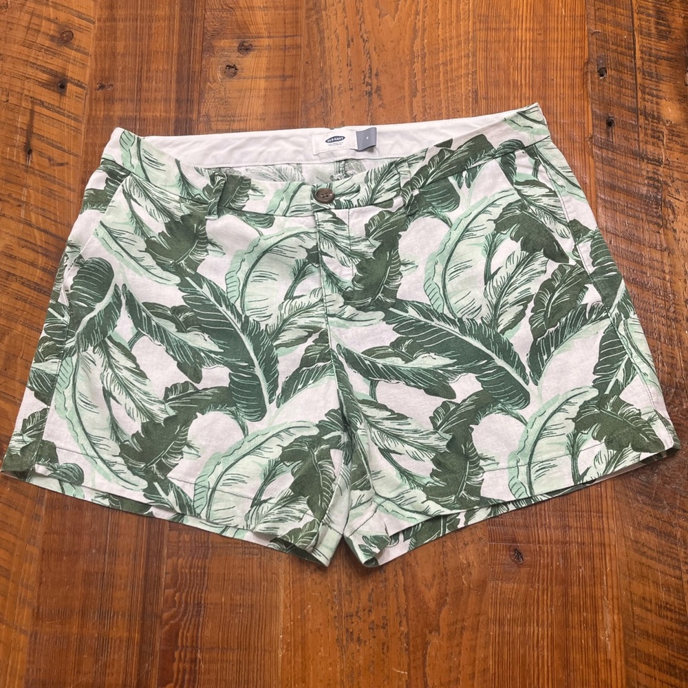 Old Navy Linen Blend Botanical Print Flat Front Shorts, Size 6